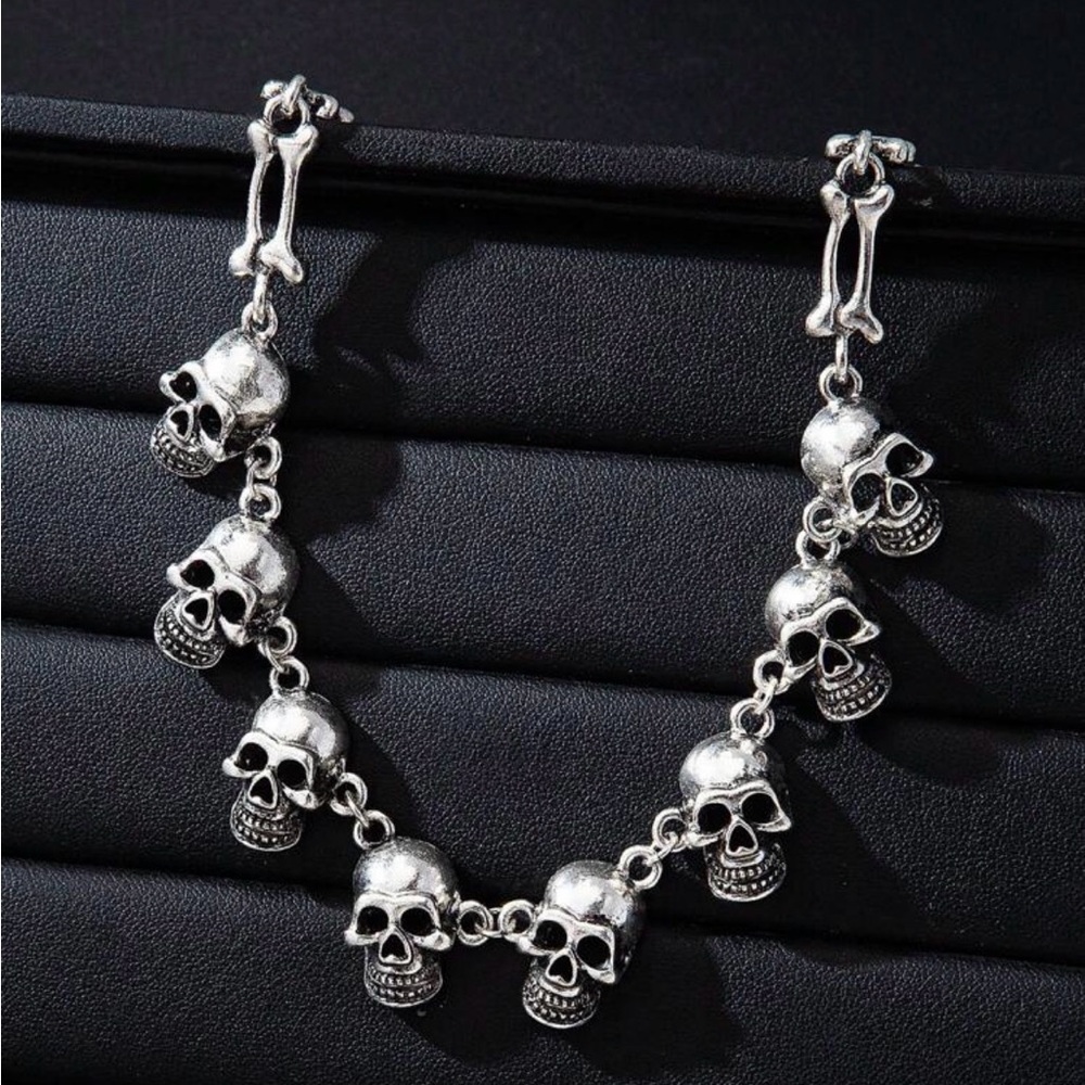 Silver Skull Choker Necklace - Picture 3 of 5